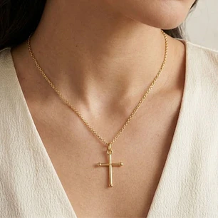 Colgante de Oro Miel 18kt Cruz Tubo Mediana