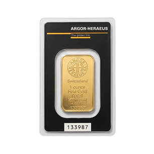 Lingote de Oro Fino 24K Argor-Heraeus 1 Onza Troy