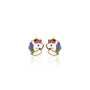 Aros de Oro 18kt Unicornio Esmaltado