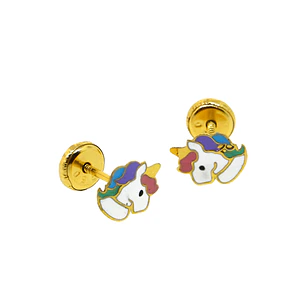 Aros de Oro 18kt Unicornio Esmaltado