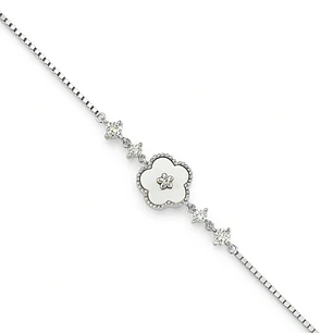 Pulsera de Plata Esterlina 925 Flor de Nácar con Circonita