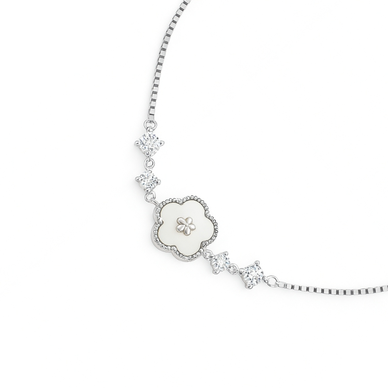Pulsera de Plata Esterlina 925 Flor de Nácar con Circonita 3