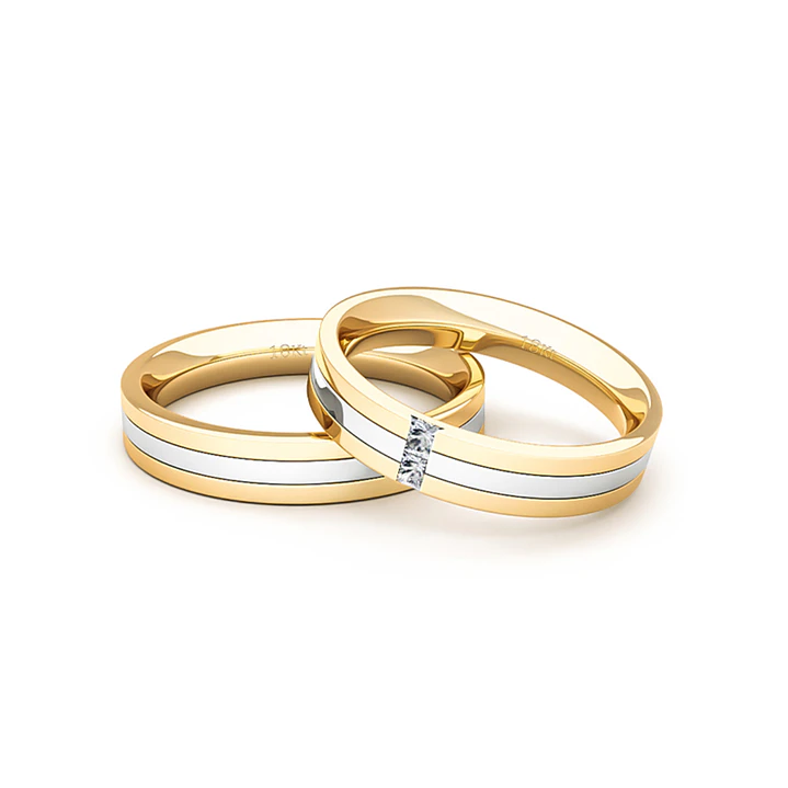 Par Argollas Matrimonio de Oro Amarillo Blanco 18kt Vita 2 Diamantes 1,7 2