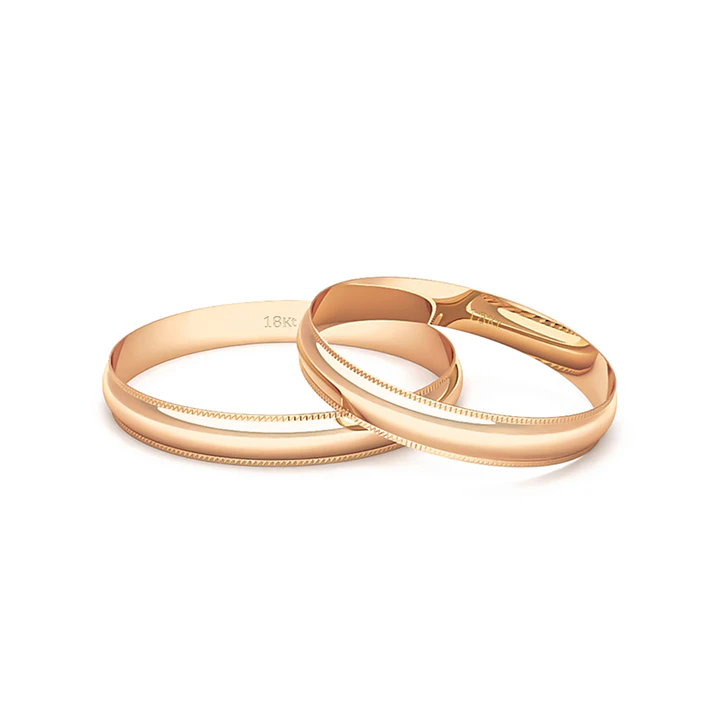 Par Argollas Matrimonio de Oro Miel 18kt Alexandrina de 3,0mm 3