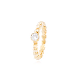 Anillo de Plata Esterlina 925 Bolita Circon Revestido en Oro 18kt