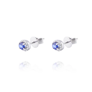Diamante Aros de Oro 18kt 10pts total SI/H con Zafiro 42pts