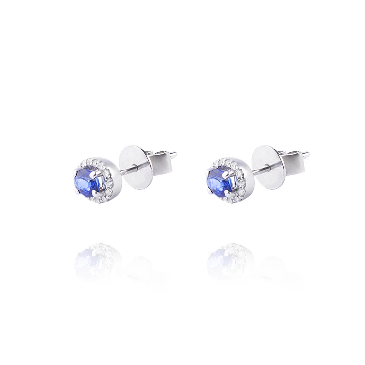 Diamante Aros de Oro 18kt 10pts total SI/H con Zafiro 42pts 1