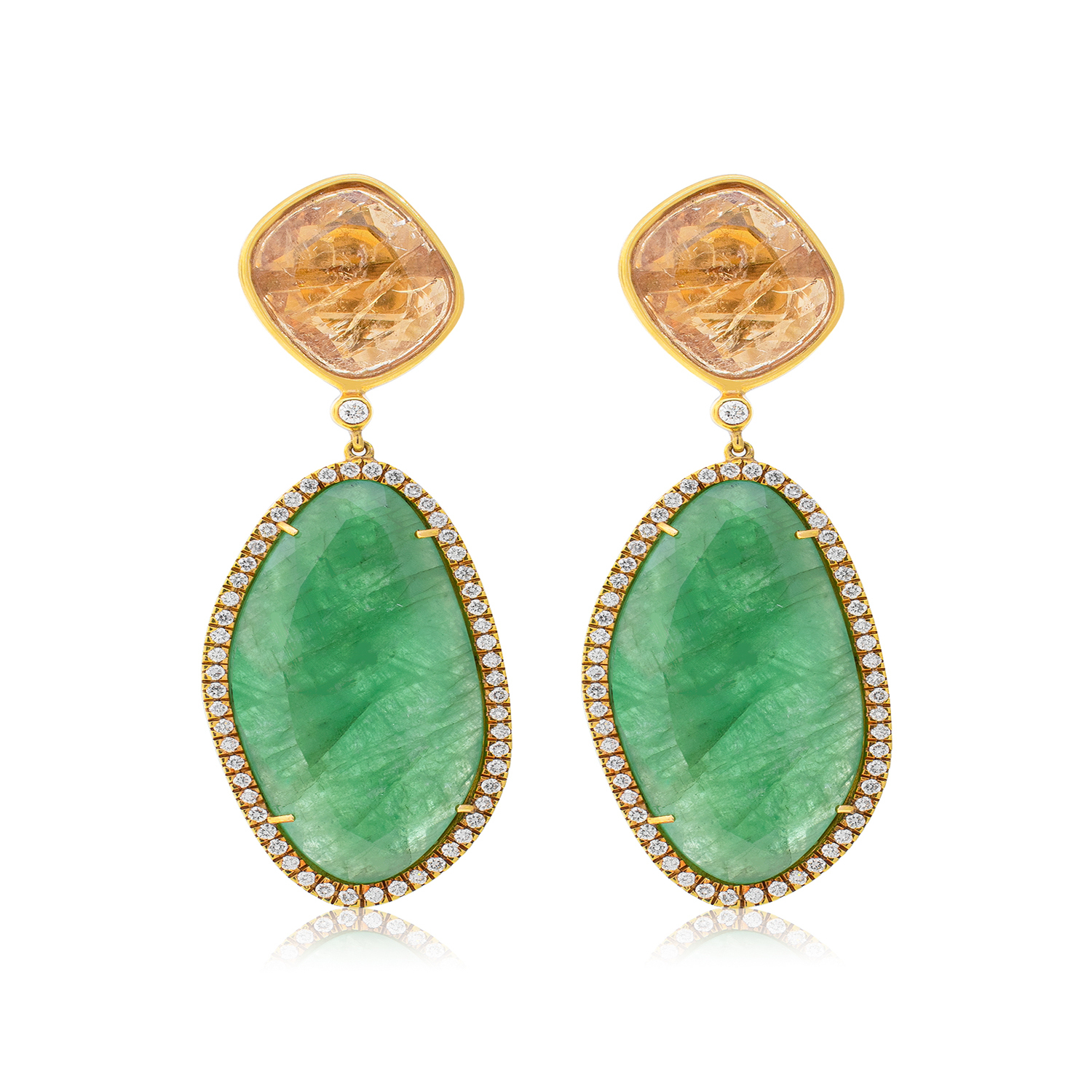 Aros Oro Amarillo 18kt Diamantes Esmeralda y Topacio 1