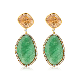 Aros Oro Amarillo 18kt Diamantes Esmeralda y Topacio