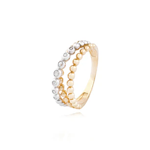 Anillo Oro Bicolor 18kt Bolitas Amarillas y Blancas