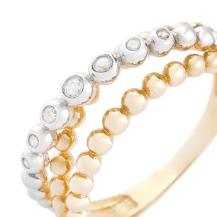 Anillo Oro Bicolor 18kt Bolitas Amarillas y Blancas
