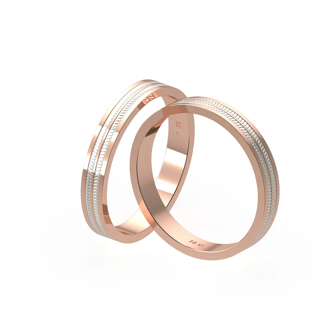 Par Argollas Matrimonio Bicolor de Oro Miel y Blanco 18kt Treccia 5,0mm 3