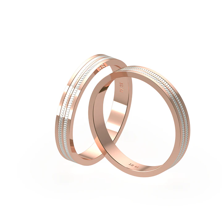 Par Argollas Matrimonio Bicolor de Oro Miel y Blanco 18kt Treccia 5,0mm 3
