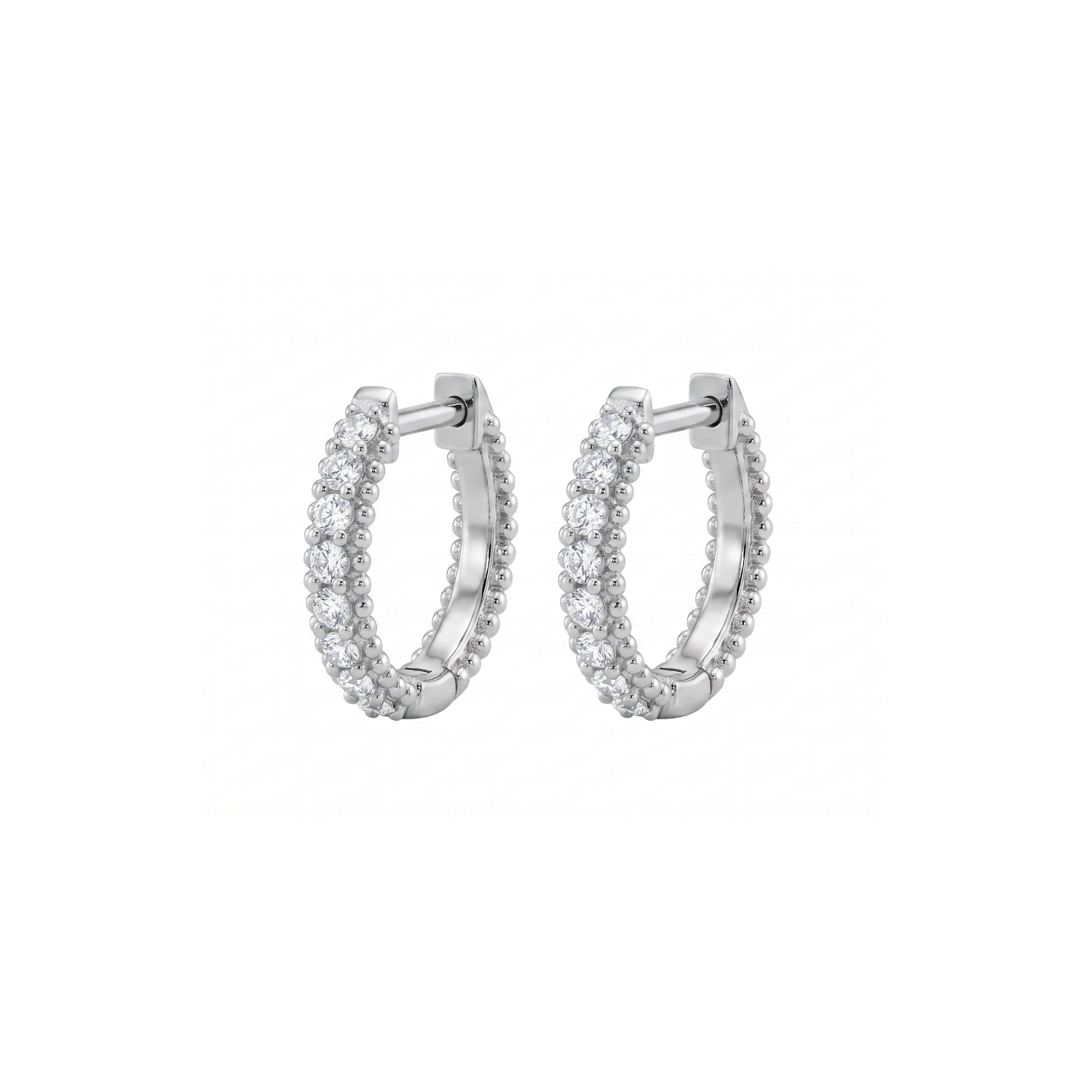 Aros Oro Blanco 18kt Diamantes 7Pts Argollas Pequeñas XS 1