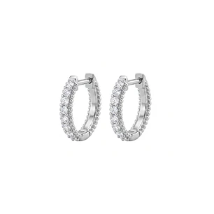 Aros Oro Blanco 18kt Diamantes 7Pts Argollas Pequeñas XS