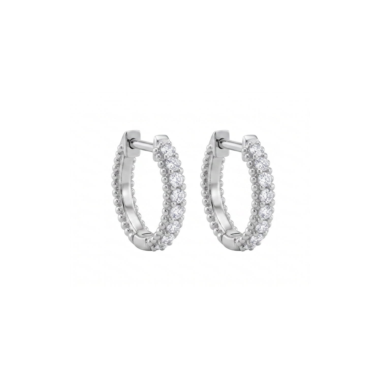 Aros Oro Blanco 18kt Diamantes 7Pts Argollas Pequeñas XS 2