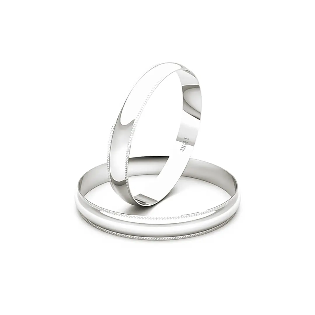 Par Argollas Matrimonio de Oro Blanco 18kt Alexandrina de 3,0mm 1