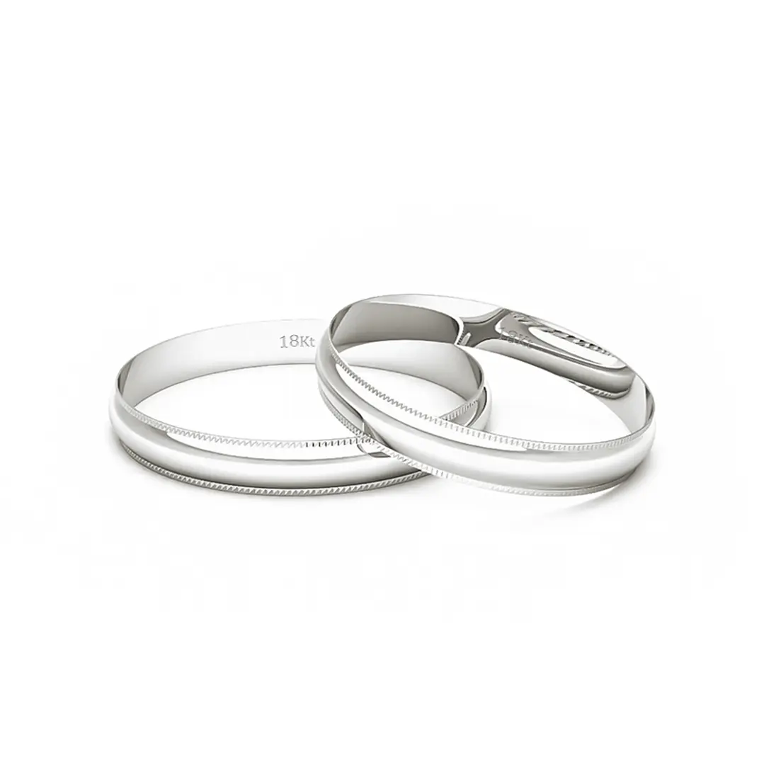Par Argollas Matrimonio de Oro Blanco 18kt Alexandrina de 3,0mm 3
