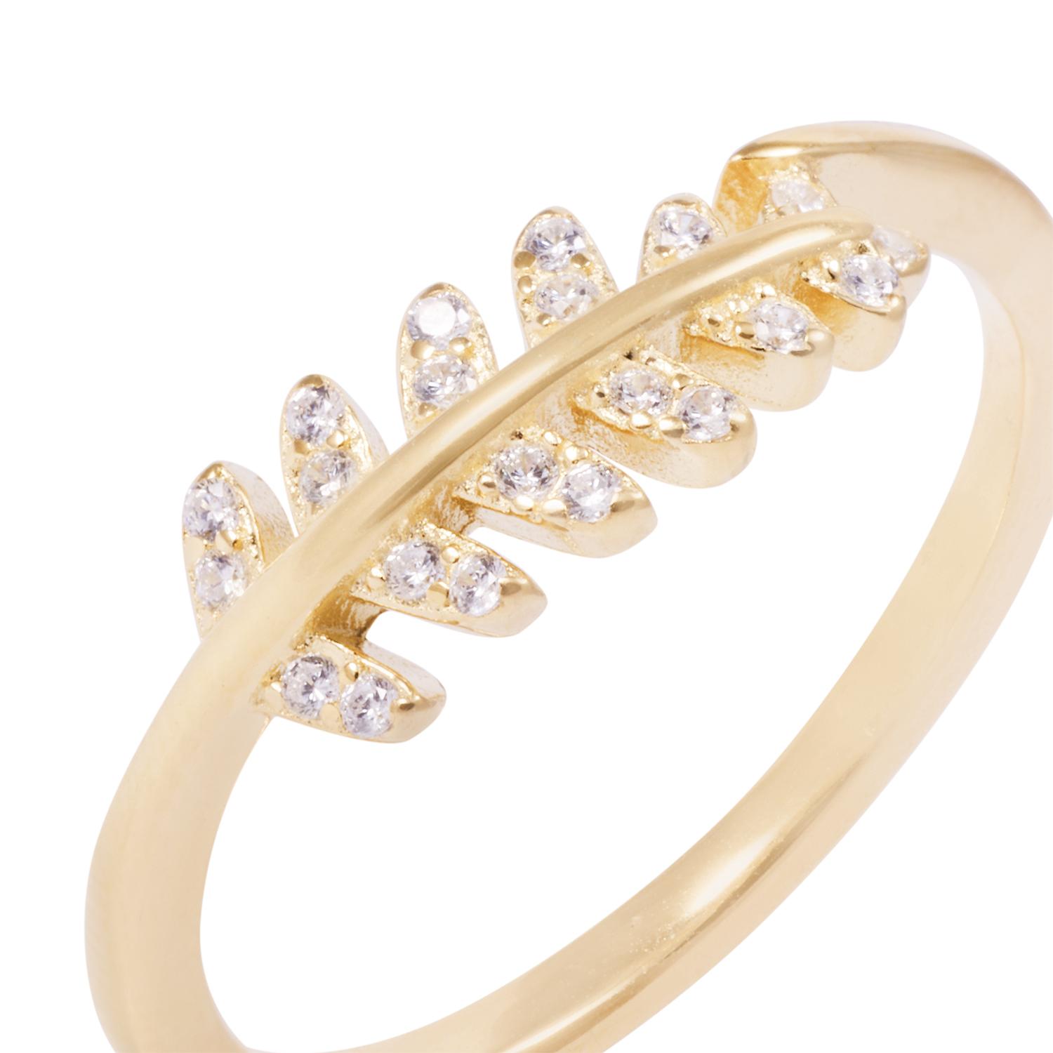 Anillo de Plata Esterlina Diseño de Hojas Adornadas con Circón Revestido en Oro 18kt 2