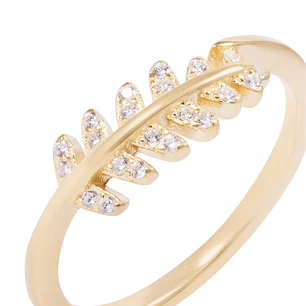 Anillo de Plata Esterlina Diseño de Hojas Adornadas con Circón Revestido en Oro 18kt