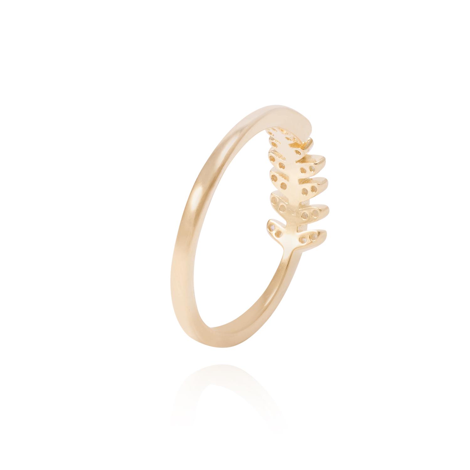 Anillo de Plata Esterlina Diseño de Hojas Adornadas con Circón Revestido en Oro 18kt 3