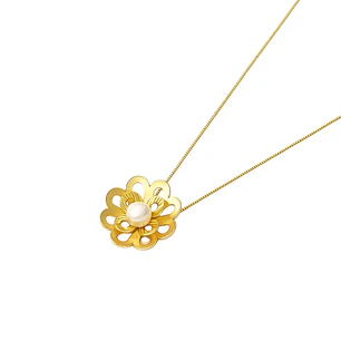 Collar Oro Amarillo 18kt Flor- Perla Central 5MM