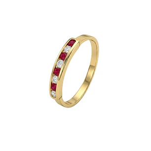 Anillo Oro Miel 18kt Armonía con Rubíes y Circonitas