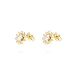 Aros de Oro 18kt Flor Circón 10 petalos.