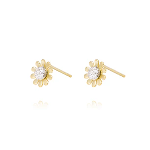 Aros de Oro 18kt Flor Circón 10 petalos.