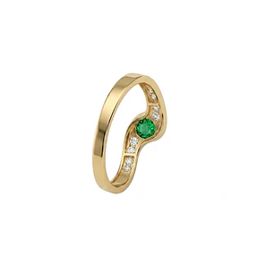 Anillo Oro Miel 18kt Solitario con Circonita Esmeraldina y Circonitas Blancas