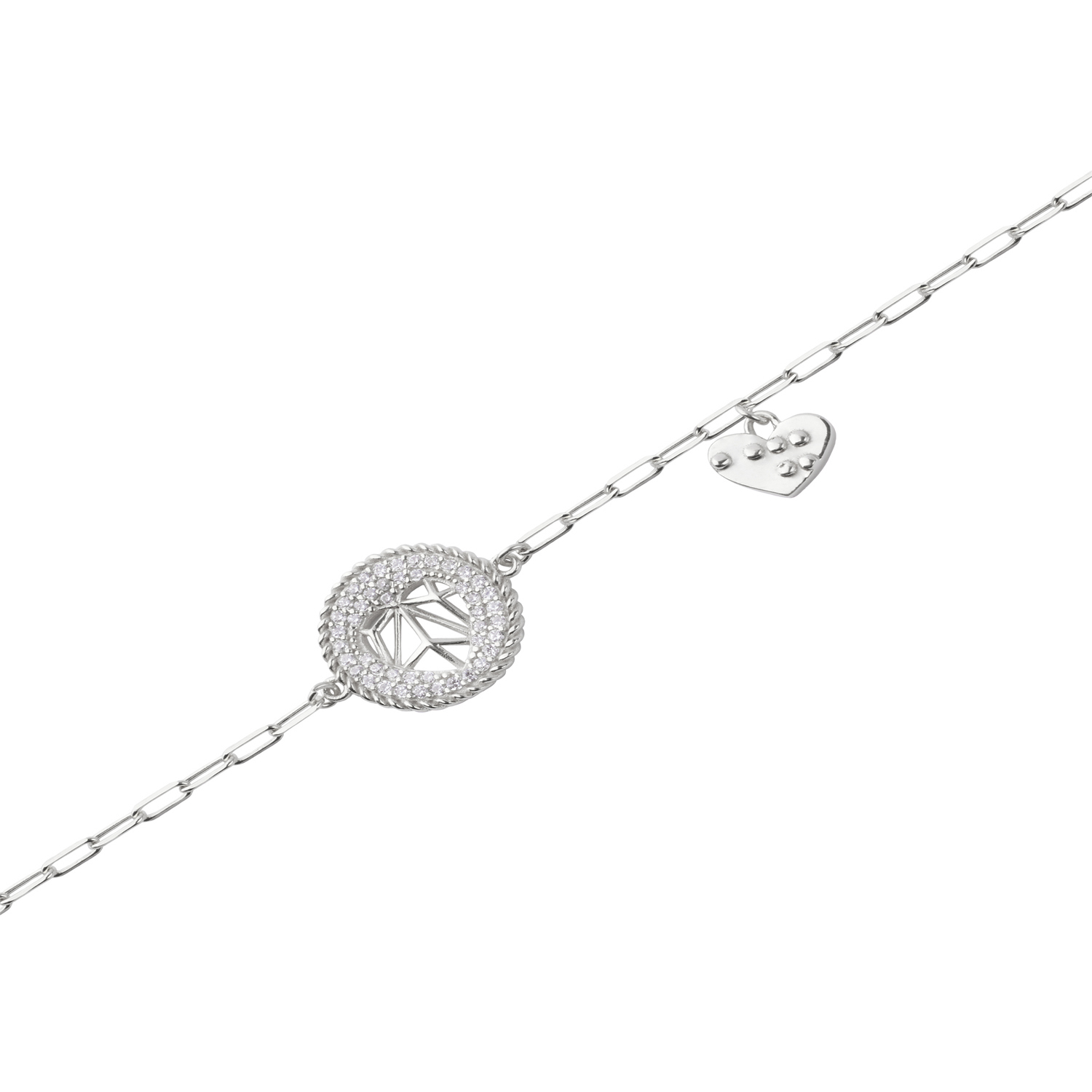 Pulsera de Plata Esterlina 925 Círculo Circonita Corazón 2
