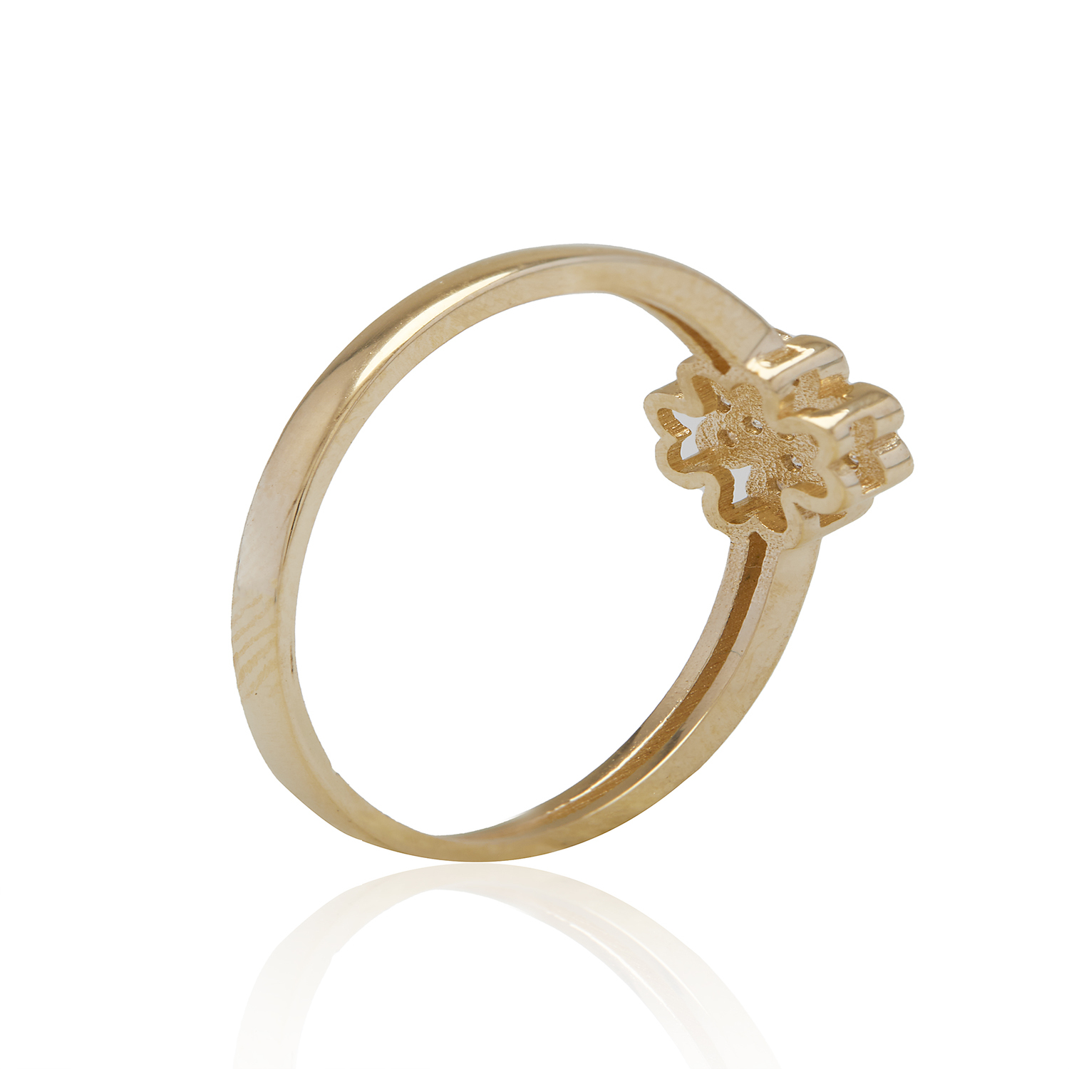 Anillo de Oro 18kt Flor 4 Hojas Circón 3