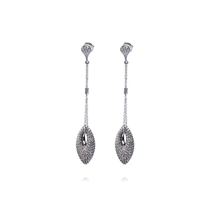 Aros Oro Blanco 18kt Colgantes Ovalados Diamantes 1,56 Qlts