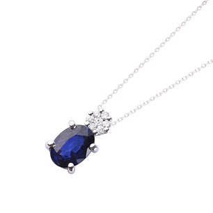Collar Oro Blanco 18kt Diamantes 6Pts y 92 Pts Zafiro