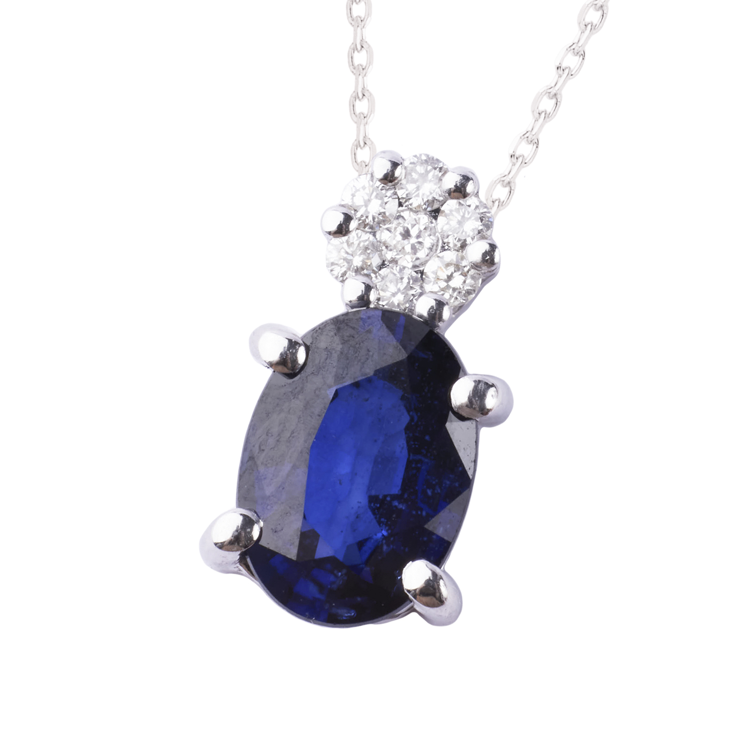 Collar Oro Blanco 18kt Diamantes 6Pts y 92 Pts Zafiro 2
