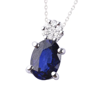 Collar Oro Blanco 18kt Diamantes 6Pts y 92 Pts Zafiro