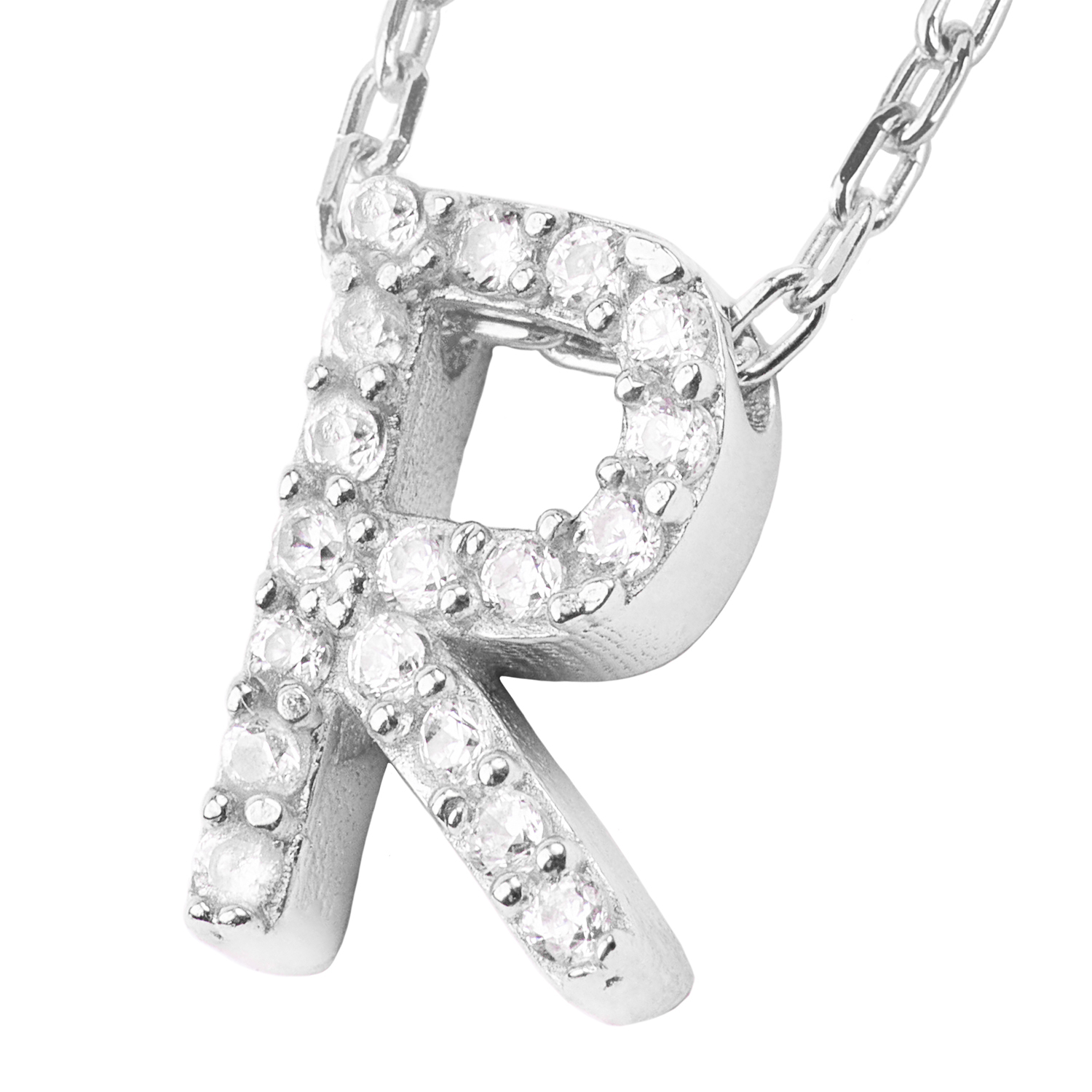 Collar de Plata Esterlina 925 Letra R Circon 2