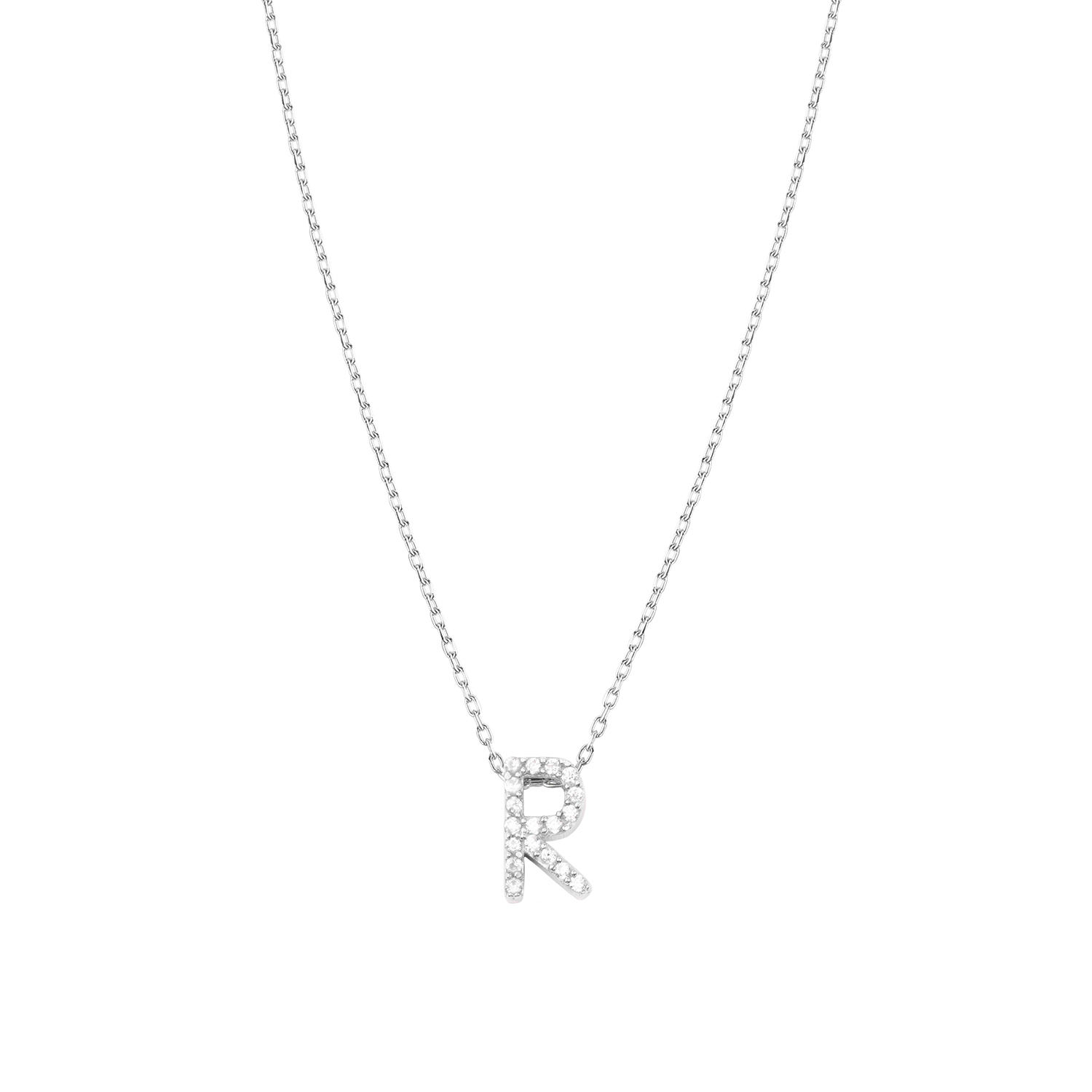 Collar de Plata Esterlina 925 Letra R Circon 3