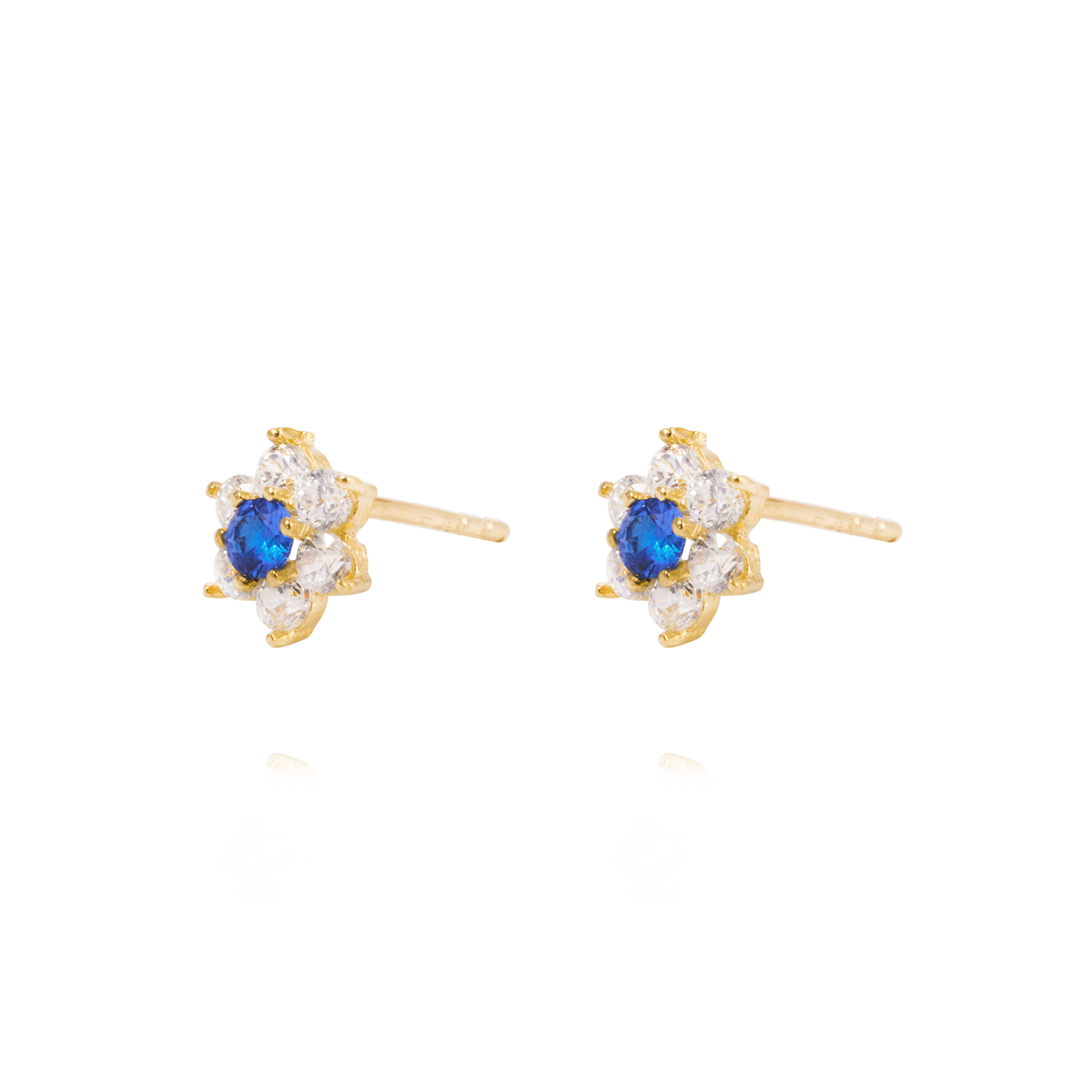 Aros de Oro 18kt Roseta Circonita-Zafiro 2