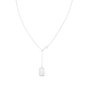 Collar de Plata Esterlina 925 Placa con Circón mas Cruz