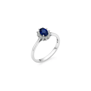 Anillo Oro Blanco 18kt Diamantes 14 Pts Zafiro Central 5MM