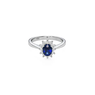 Anillo Oro Blanco 18kt Diamantes 14 Pts Zafiro Central 5MM