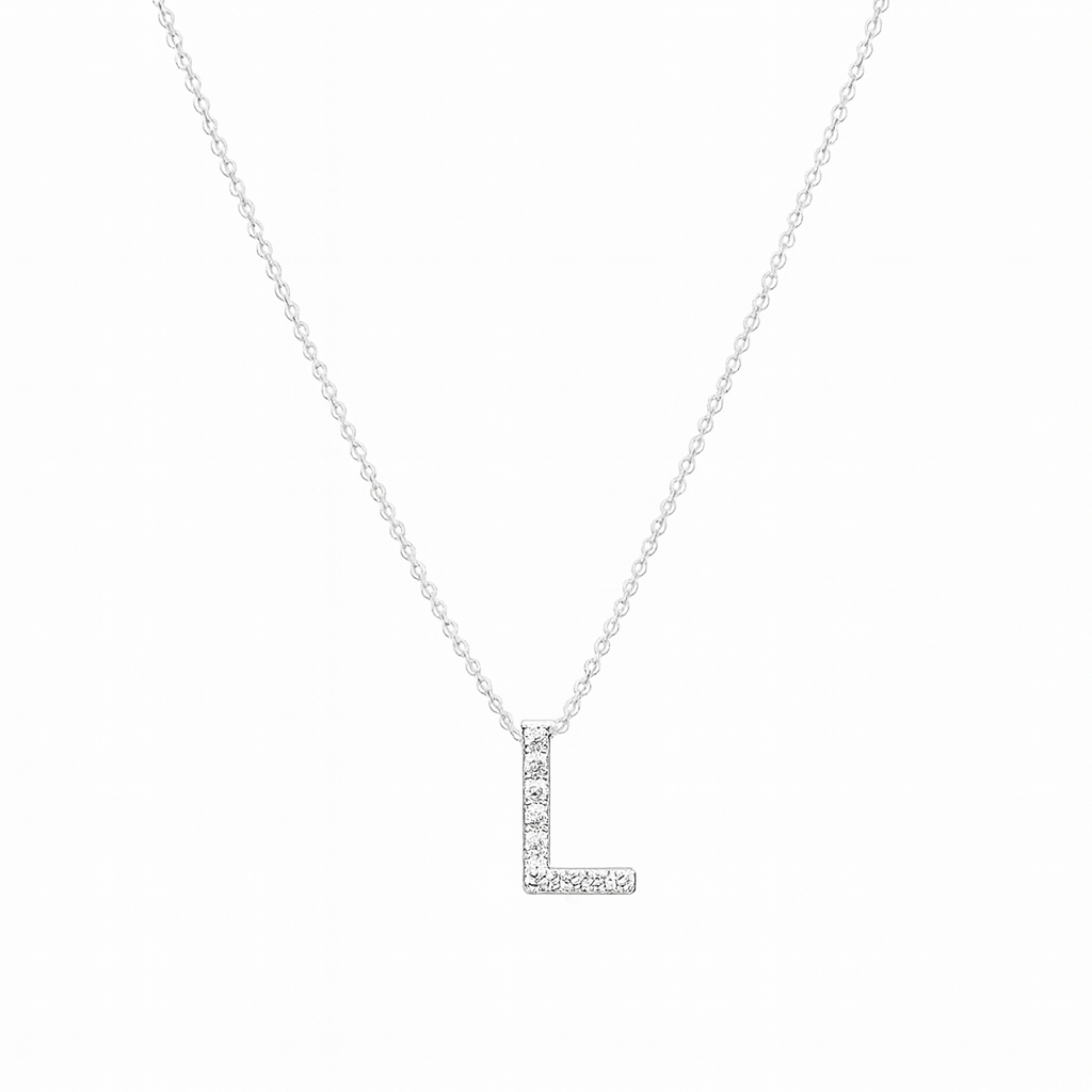 Collar Oro Blanco 18kt Letra L Diamante 6Pts | Danielle Costantini 3