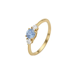 Anillo Oro Miel 18kt Trilogía con Circonita Aguamarina