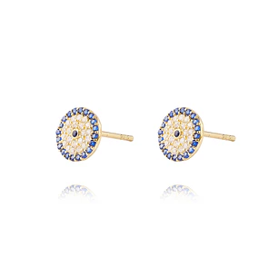 Aros de Oro 18kt Plato Circonitas y Zafiro