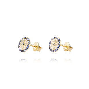 Aros de Oro 18kt Plato Circonitas y Zafiro