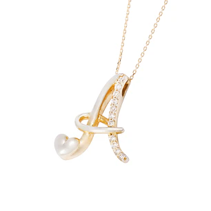 Collar Oro Blanco 18kt Letra A Diamante 7 Pts