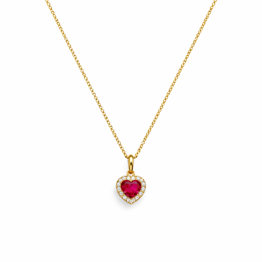Colgante Oro Amarillo 18kt Corazon Rubí 3