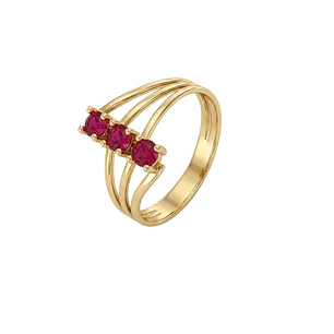 Anillo Oro Miel 18kt Trilogía con Rubí