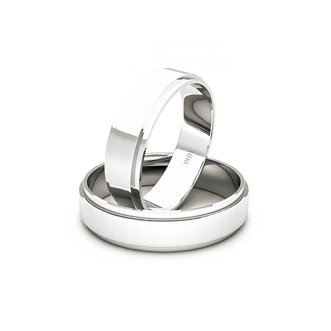 Par Argollas Matrimonio de Oro Blanco 18kt Marquise 5,0mm 1